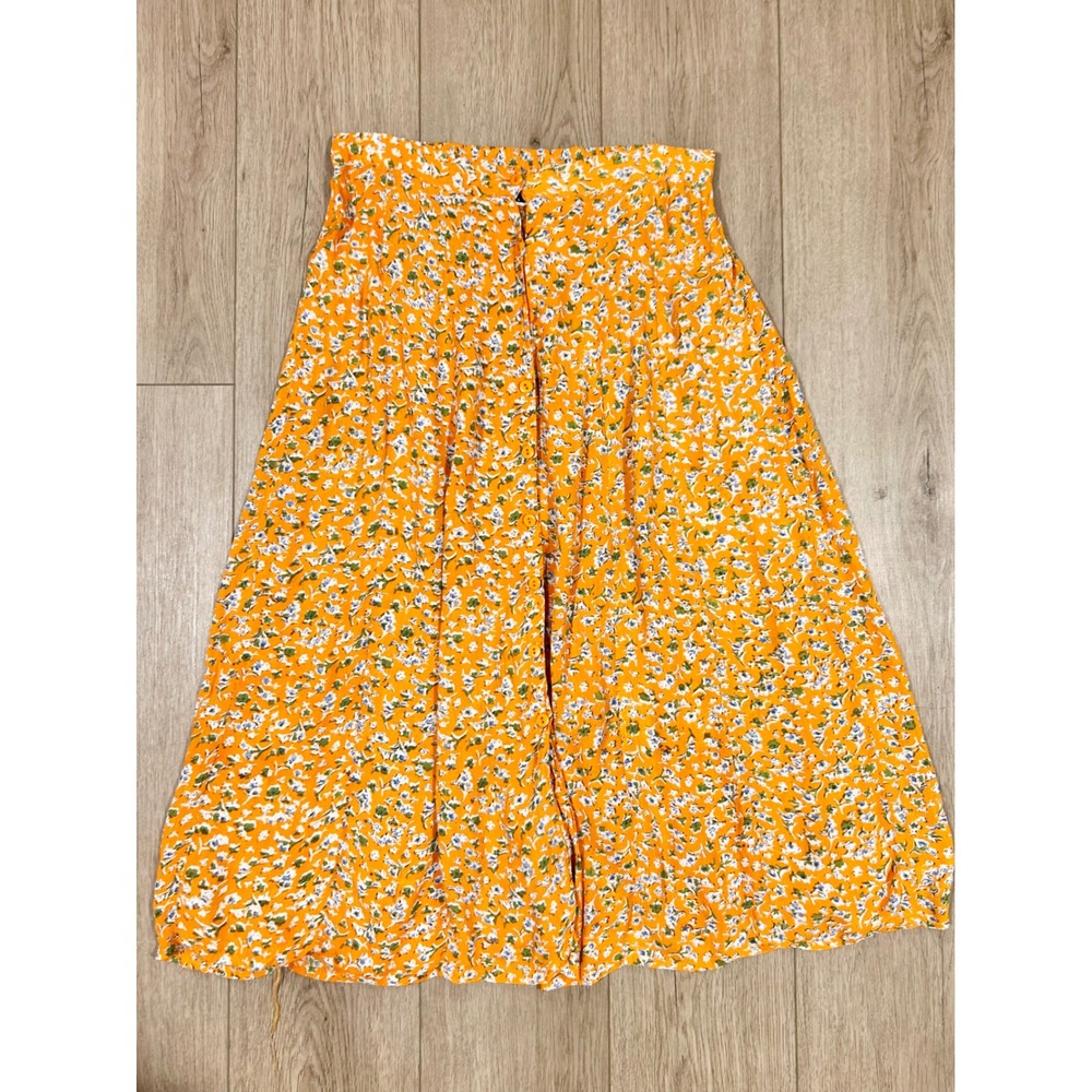 Uniti Casuals Vintage Orange Floral Button Front Rayon Midi Skirt Cottagecore 2X